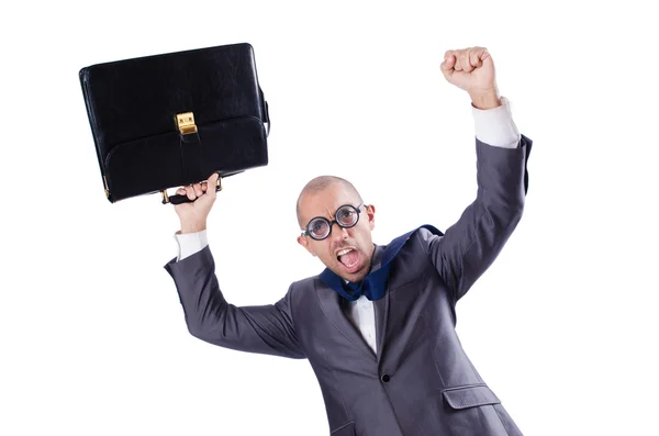 Funny nerd businessman on the white — Stock Photo, Image