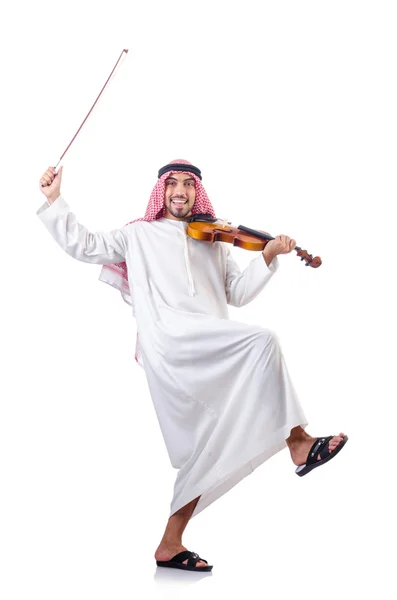 Arab man playing violin isolated on white Royalty Free Stock Photos