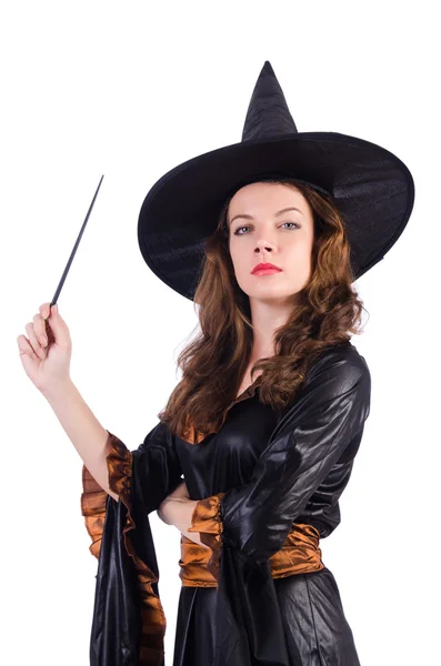 Witch with wand isolated on the white — Stock Photo, Image