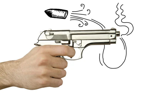Pistolet w ręku biały — Zdjęcie stockowe