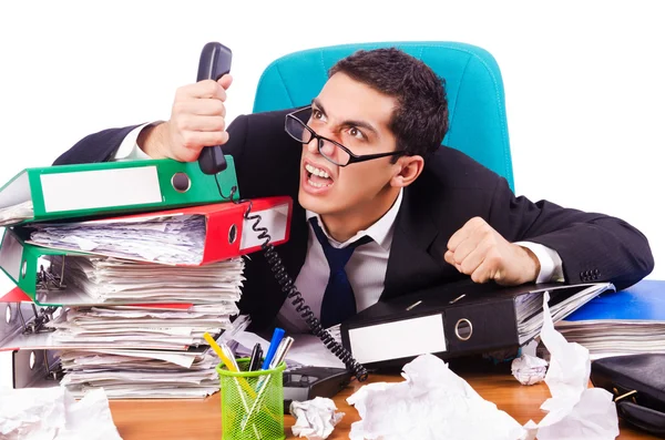 Ocupado homem estressado no escritório — Fotografia de Stock