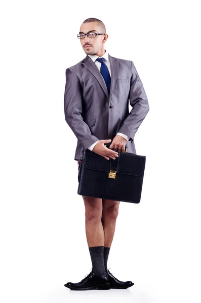 Hombre de negocios desnudo con maletín en blanco — Foto de Stock