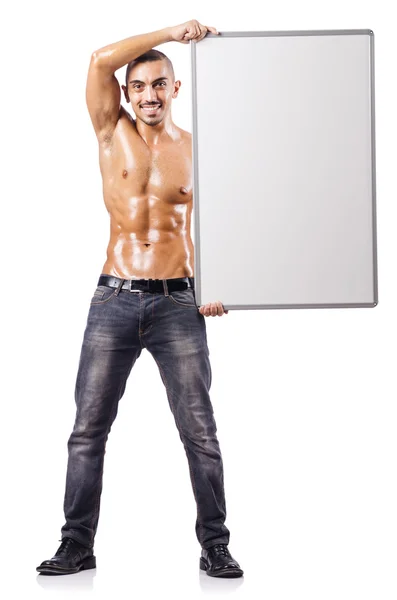 Hombre desnudo con tablero en blanco — Foto de Stock