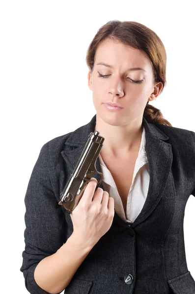 Женщина-бизнес с пистолетом — стоковое фото