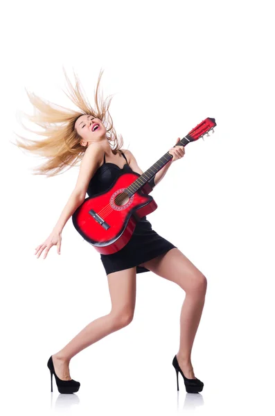 Guitarrista feminina isolada em branco — Fotografia de Stock