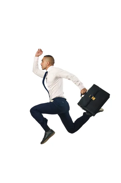 Jumping businessman in business concept on white — Stock Photo, Image