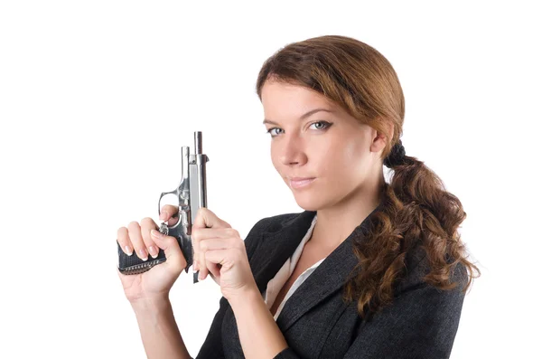 Businewoman kobieta z ręki pistolet — Zdjęcie stockowe