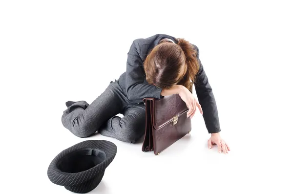 Businesswoman begging some money on white — Stock Photo, Image