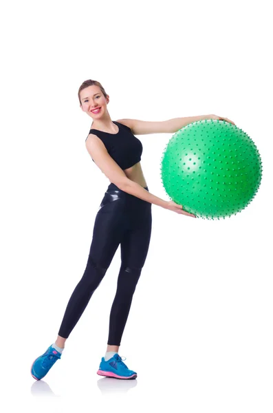 Junges Mädchen mit schweizerischem Ball macht Übung — Stockfoto