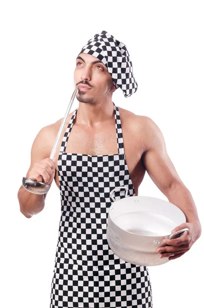 Sexy cozinheiro masculino isolado no branco — Fotografia de Stock