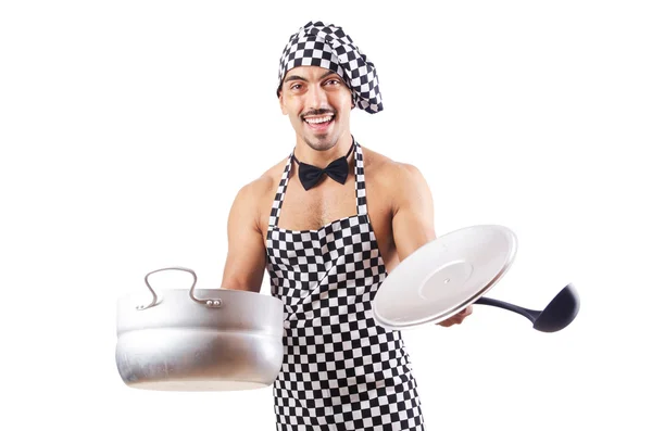 Sexy male cook isolated on the white — Stock Photo, Image