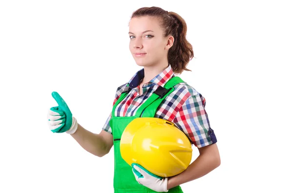 Vrouw bouwer geïsoleerd op de witte — Stockfoto