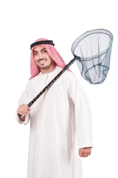 Арабский бизнесмен с сетью на белом — стоковое фото