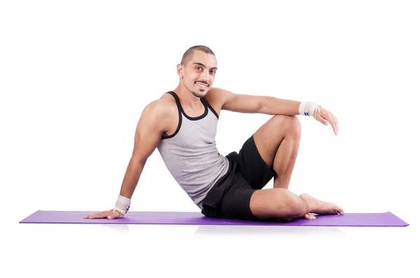 Man doing exercises on white — Stock Photo, Image