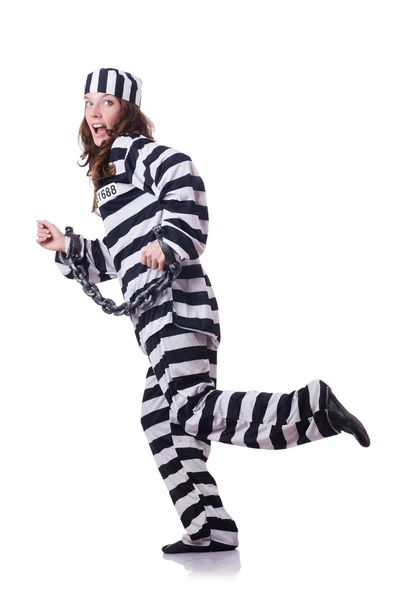 Prisoner in striped uniform on white — Stock Photo, Image