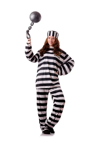 Prisoner in striped uniform on white — Stock Photo, Image