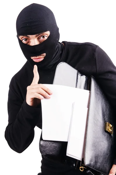 Industrial espionage concept with person in balaclava — Stock Photo, Image