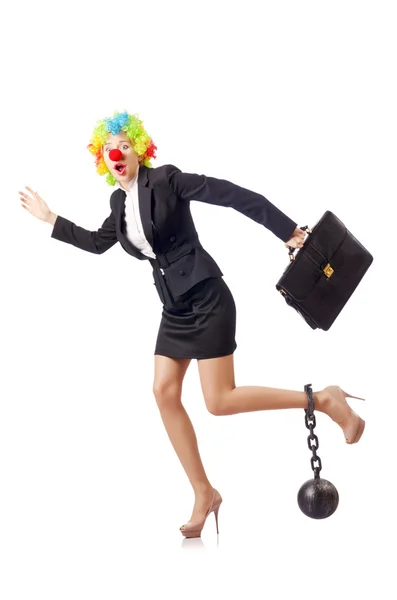 Woman clown in business suit — Stock Photo, Image