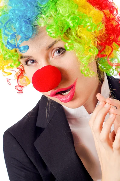 Vrouw clown in pak — Stockfoto