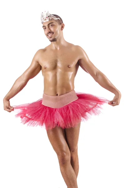 Homem em tutu balé isolado em branco — Fotografia de Stock