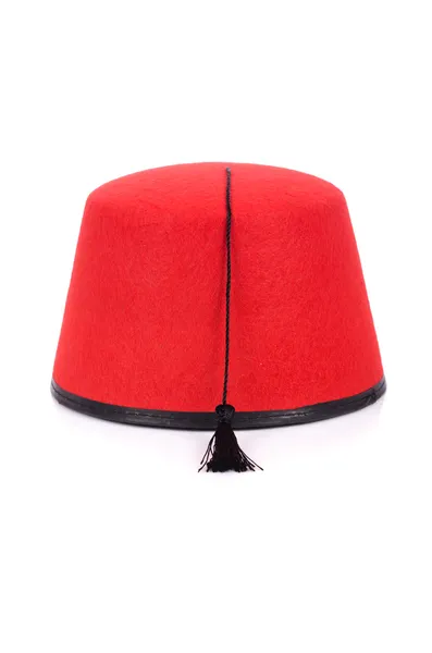 Cappello fez rosso isolato sul bianco — Foto Stock