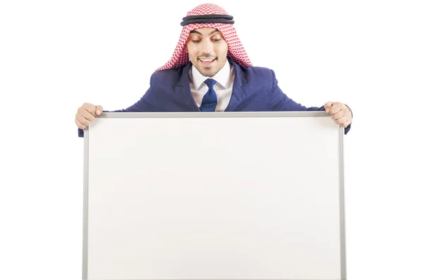 Arab muž s prázdné desky pro zprávu — Stock fotografie