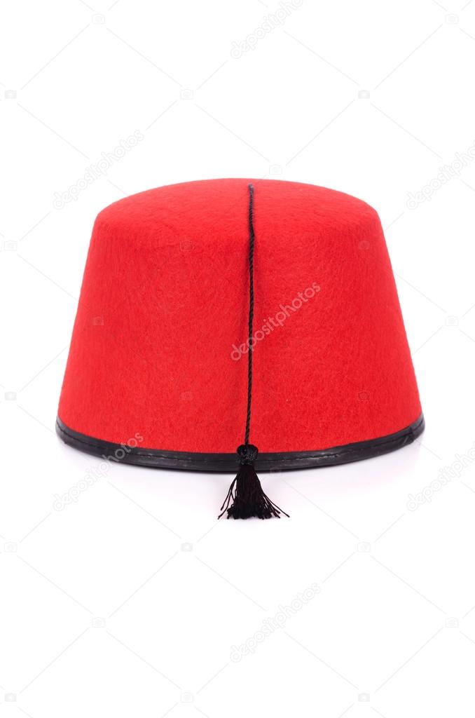 Red fez hat isolated on the white