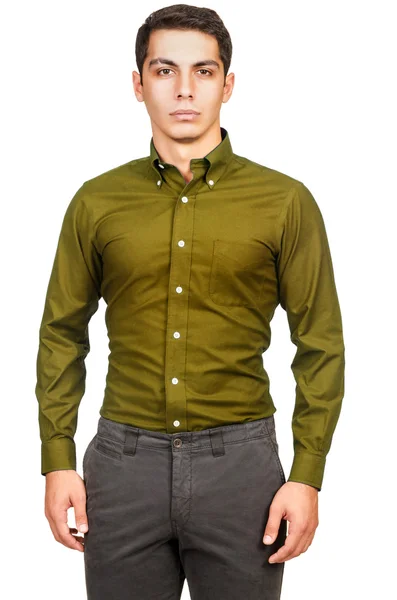 Man model met shirt geïsoleerd op wit — Stockfoto