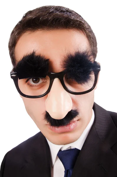 Hombre de negocios divertido con cejas y bigote —  Fotos de Stock