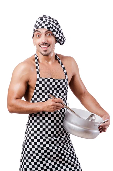 Sexy male cook isolated on the white — Stock Photo, Image