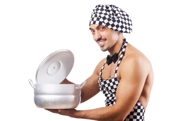 Sexy male cook isolated on the white — Stock Photo, Image