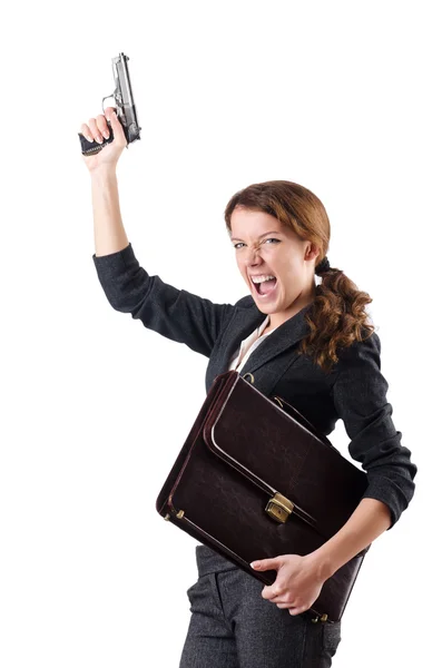 Woman businewoman with hand gun — Stock Photo, Image