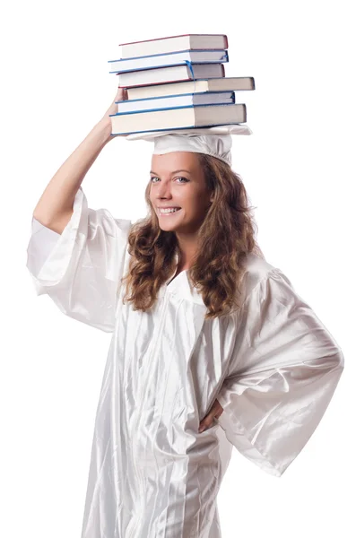 Graduate with book isolated on white — Stock Photo, Image