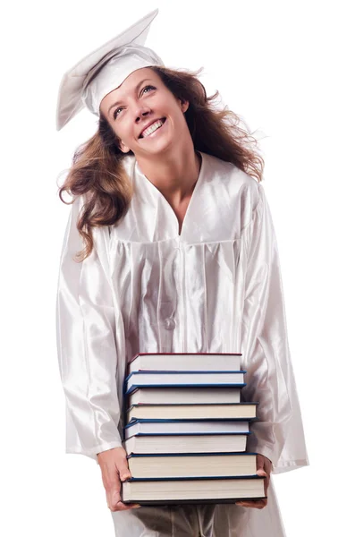 Graduado con libro aislado en blanco — Foto de Stock