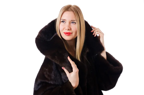 Tall model wearing fur coat — Stock Photo, Image