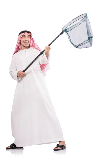 Hombre de negocios árabe con la captura de la red en blanco — Foto de Stock