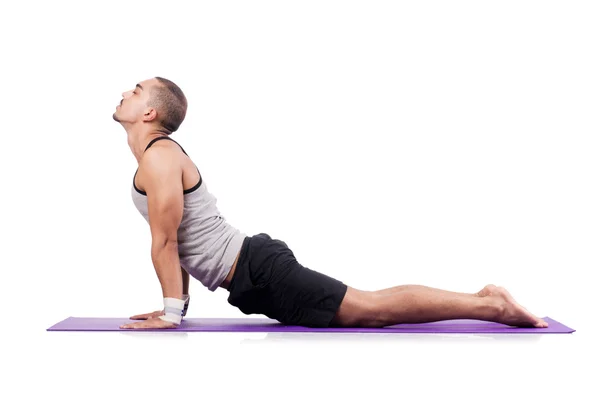 Man doing exercises on white — Stock Photo, Image