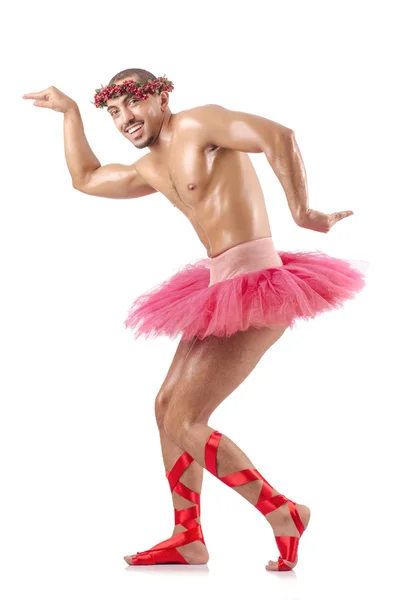 Man in ballet tutu isolated on white — Stock Photo, Image