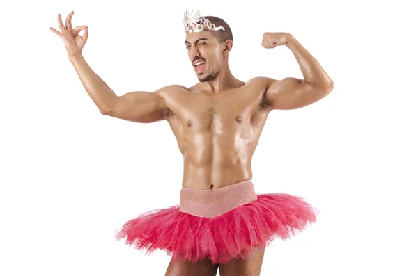 Man in ballet tutu isolated on white — Stock Photo, Image