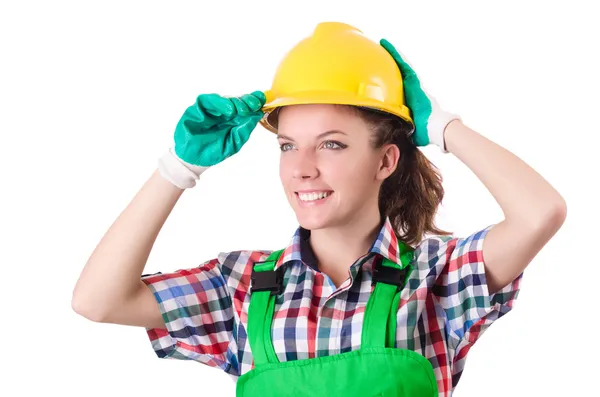 Woman builder isolated on the white — Stock Photo, Image