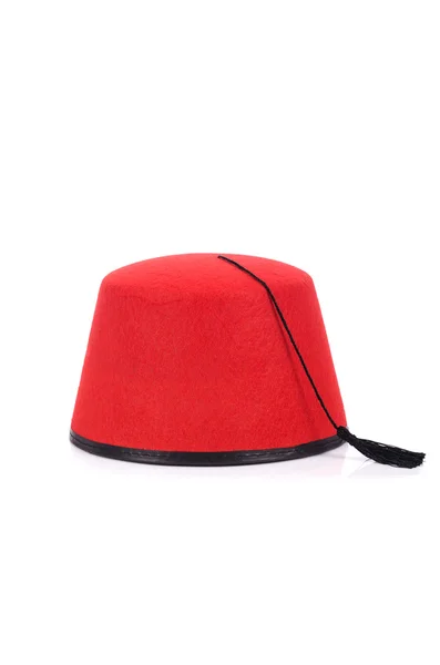 Κόκκινο φέσι καπέλο απομονωμένη στο λευκό — Φωτογραφία Αρχείου