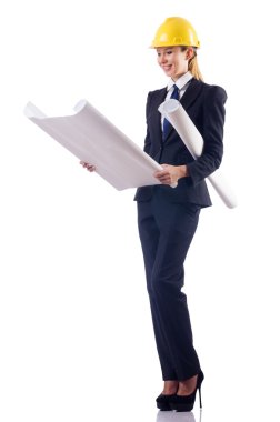 kadın mimar ile beyaz çizimler
