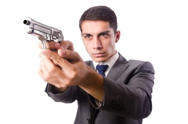 Silahlı beyaz izole iş adamı