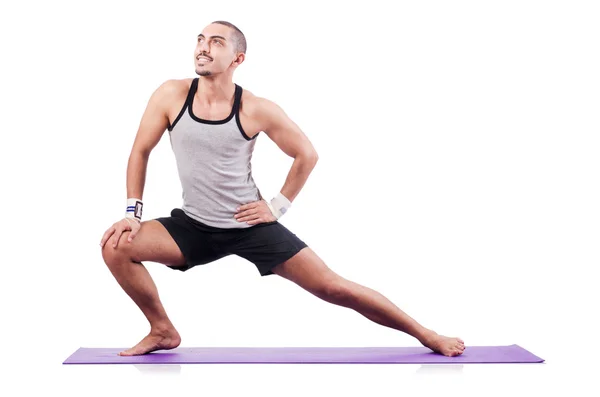 Man doing exercises on white — Stock Photo, Image