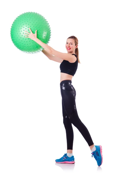 Woman doing exercises with ball on white — Stock Photo, Image