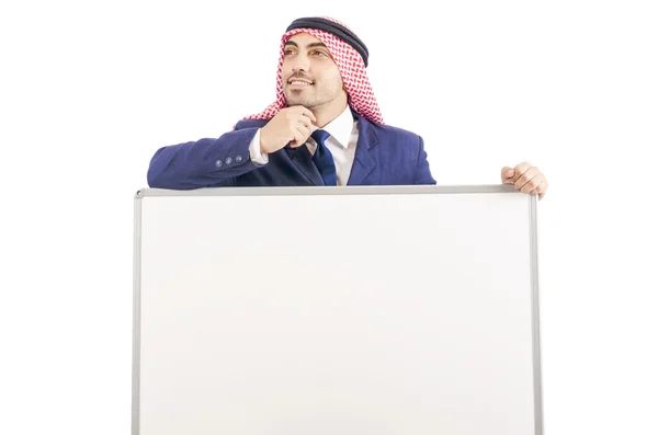 Arabische man met lege board voor bericht — Stockfoto