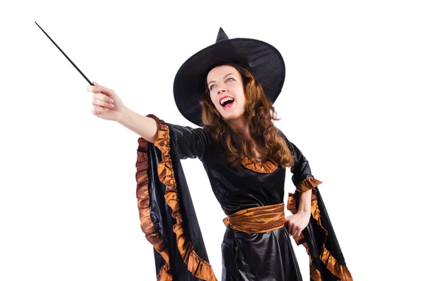 Witch with wand isolated on the white — Stock Photo, Image