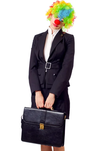 Woman clown in business suit — Stock Photo, Image