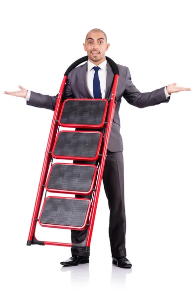 Businessman with the ladder isolated on white — Stock Photo, Image