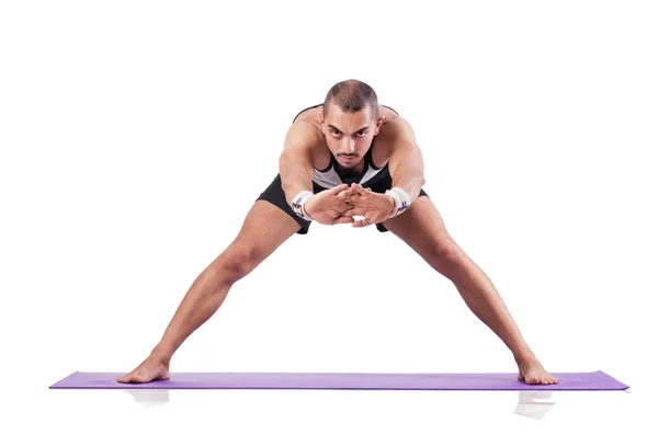 Man doing exercises on white — Stock Photo, Image